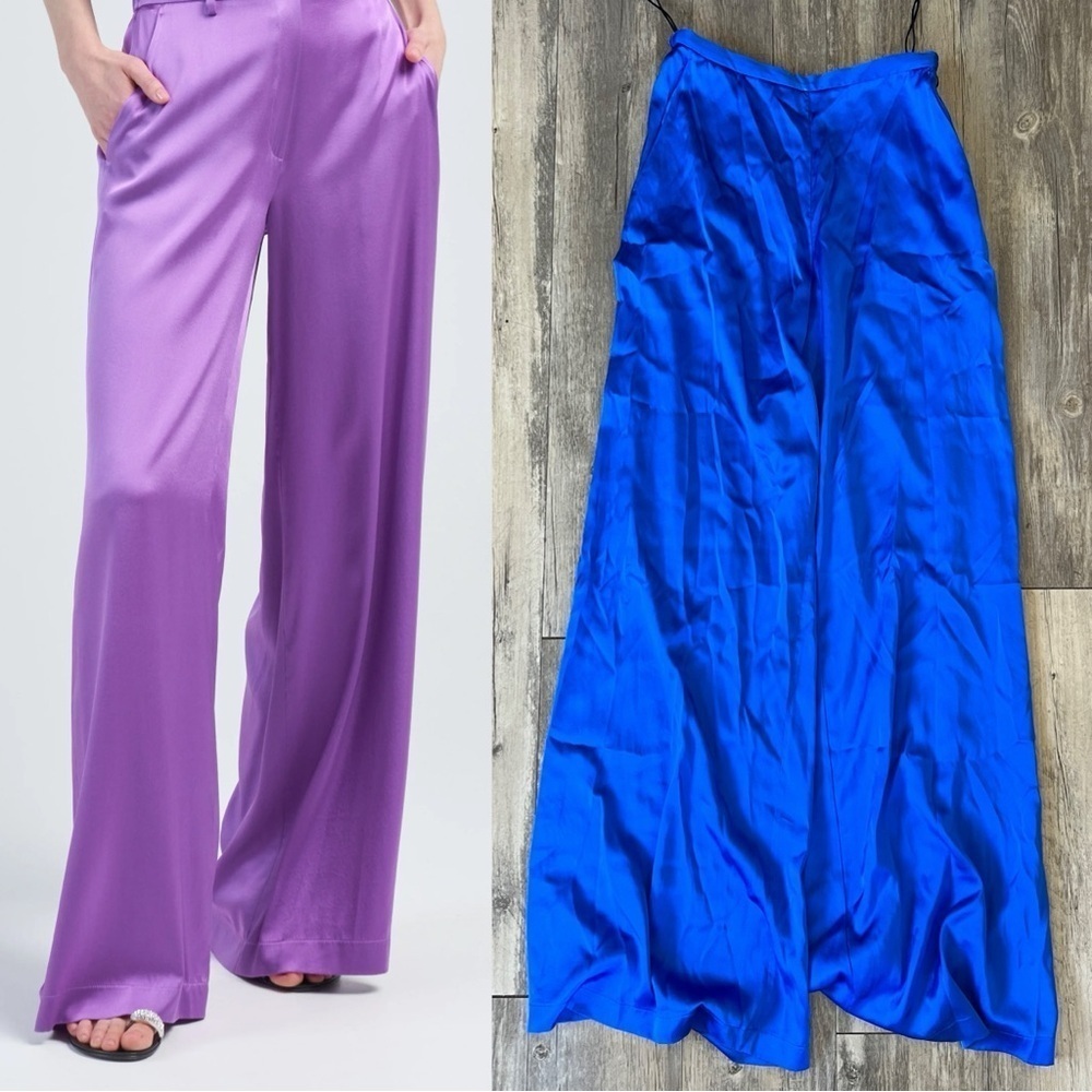 Forte Forte Stretch Silk Satin Wide Leg Pants in Electric Blue